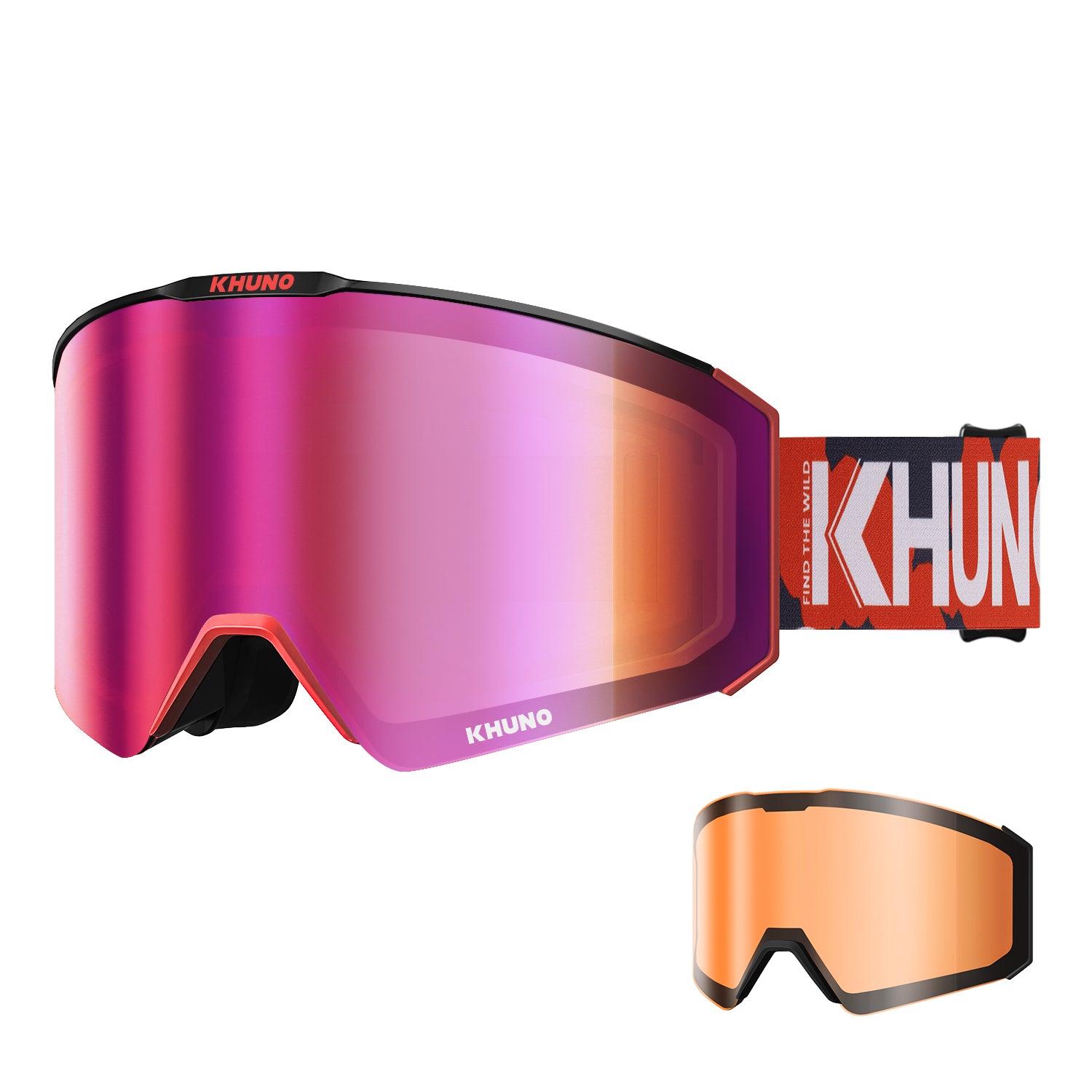 KHUNO NIMBUS Cylindrical Snow Goggles Dual ZEISS Lenses - Red Flash